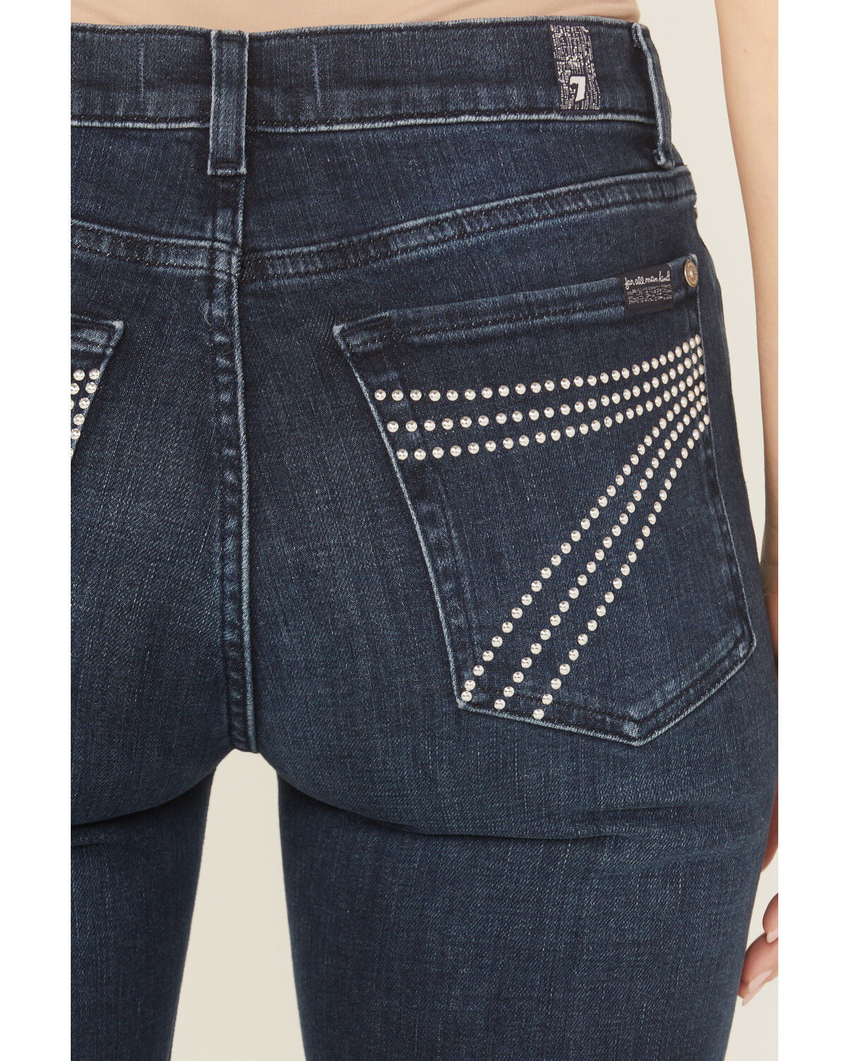 Image #2 - 7 For All Mankind Women's Dark Wash Baltimora High Rise Studded Trouser Stretch Denim Jeans, Dark Wash, hi-res