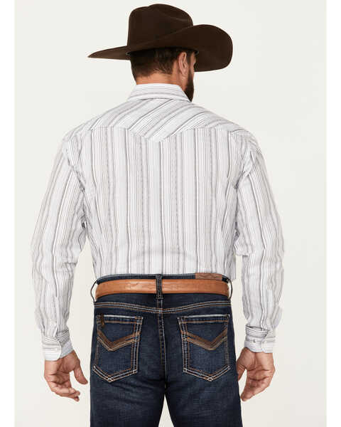 Image #4 - Rough Stock by Panhandle Men's Striped Print Long Sleeve Pearl Snap Western Shirt, White, hi-res