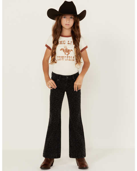 Image #1 - Rock & Roll Denim Girls' Cheetah Print Trouser Jeans , Black, hi-res