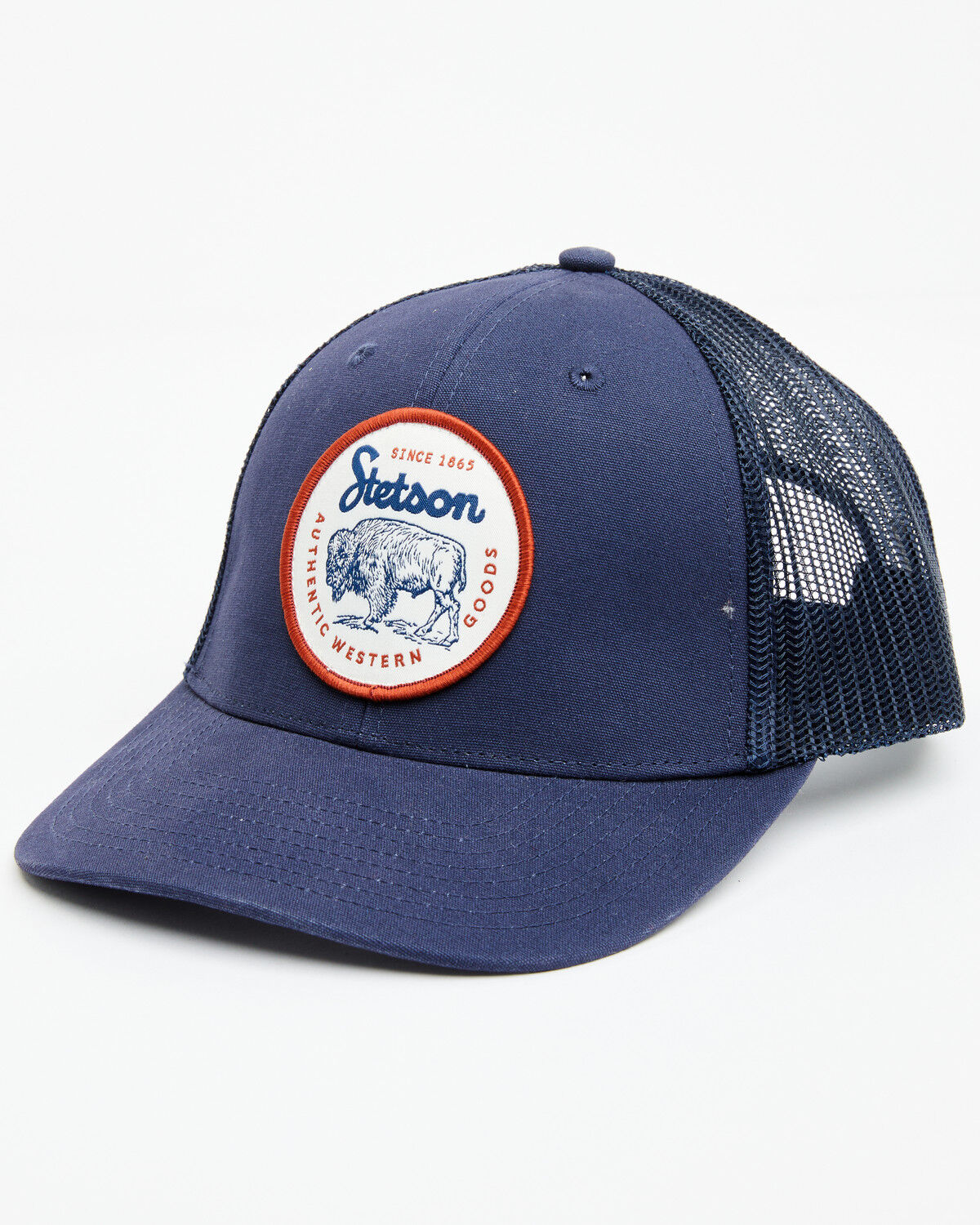 Image #1 - Stetson Men's Bison Circle Patch Trucker Cap, Navy, hi-res