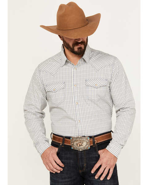Cody James Men's Jackrabbit Plaid Print Long Sleeve Pearl Snap Western Shirt, Tan, hi-res