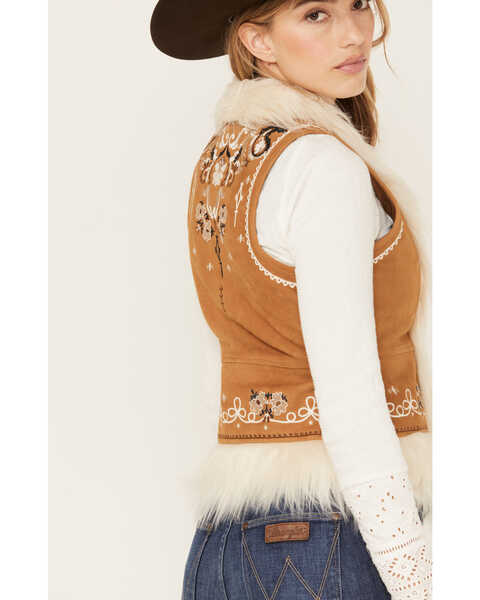 Image #4 - Shyanne Women's Fur Trim Embroidered Vest, Caramel, hi-res
