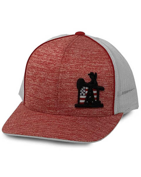 Oil Field Hats Men's Heather Red PJ Cowboy Flag Patch Mesh-Back Trucker Cap , Red, hi-res