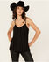 Image #1 - Vocal Women's Studded Faux Suede Cami Top, Black, hi-res