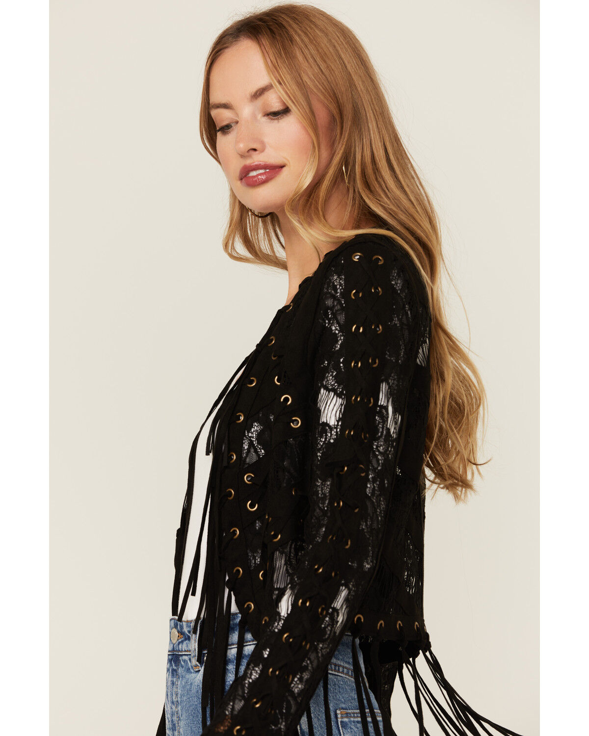 Image #2 - Vocal Women's Suede Tassel Jacket, Black, hi-res
