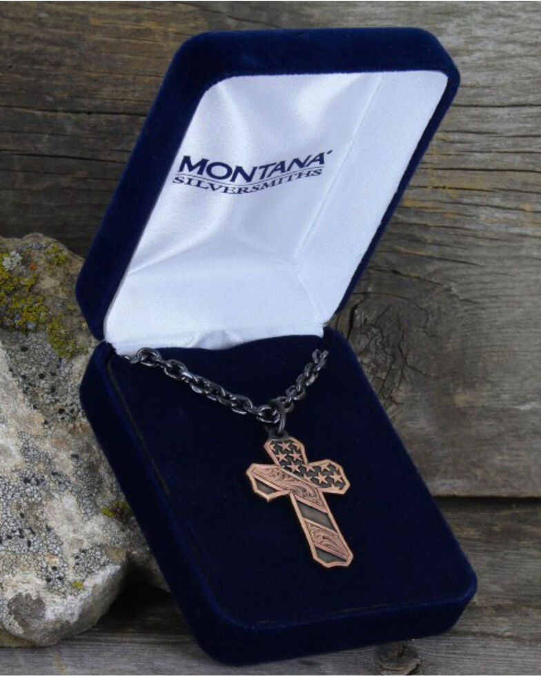 Montana Silversmiths Men's Nickel Faded Glory Cross Necklace , Silver, hi-res