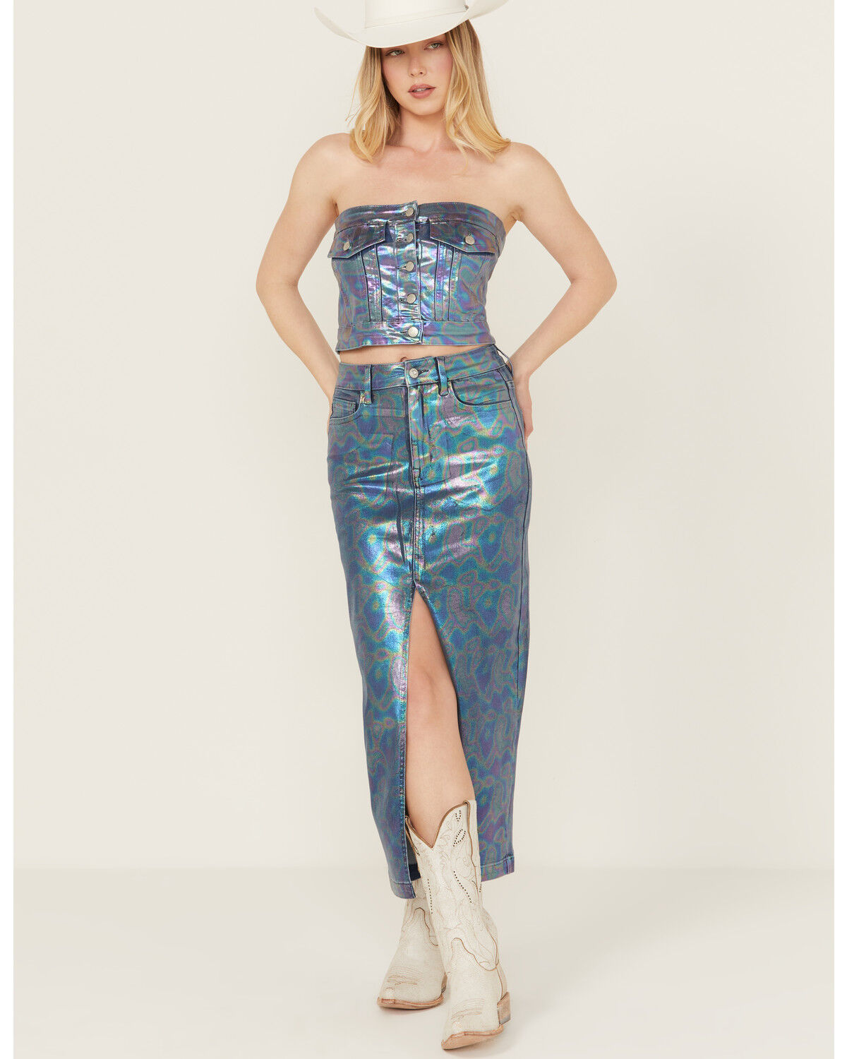 Image #1 - Vibrant Denim Women's Iridescent Maxi Skirt, , hi-res