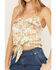 Image #3 - En Creme Women's Floral Print Tie Front Sleeveless Top, Ivory, hi-res