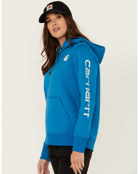 Carhartt Women's Relaxed Fit Midweight Logo Graphic Hoodie, Blue, hi-res