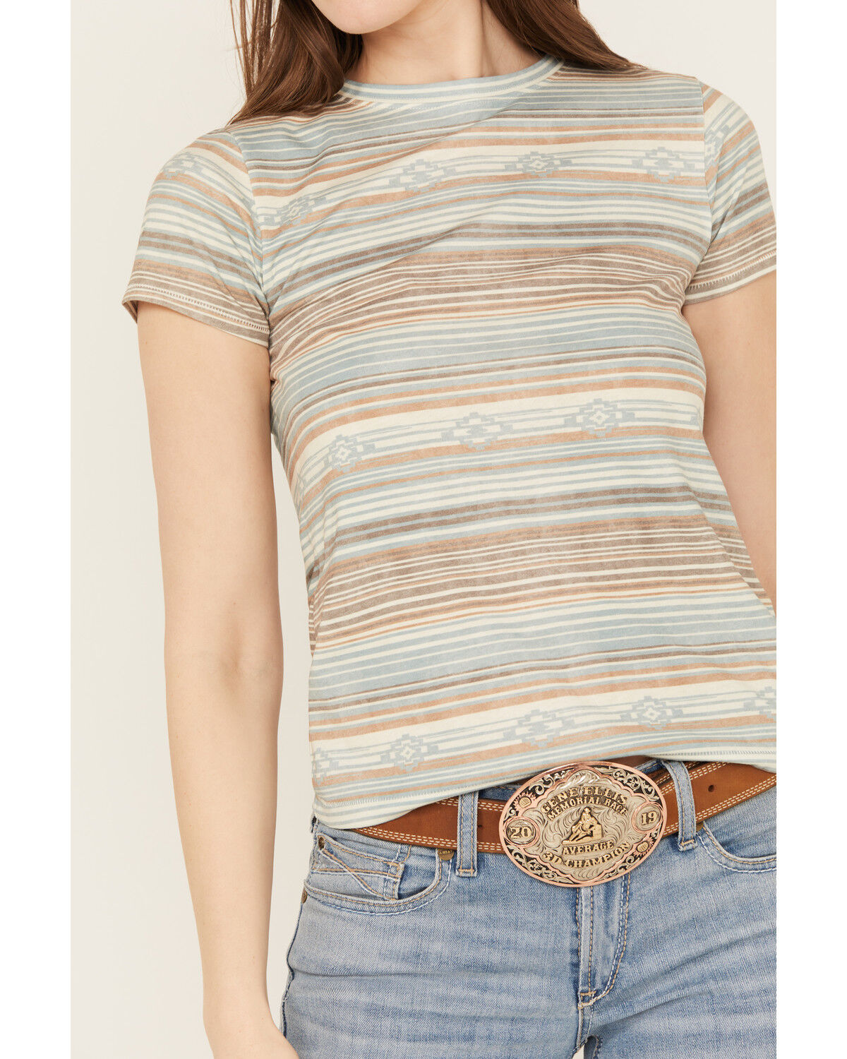 Image #3 - Shyanne Women's Serape Striped Crewneck Graphic Tee, Blue, hi-res