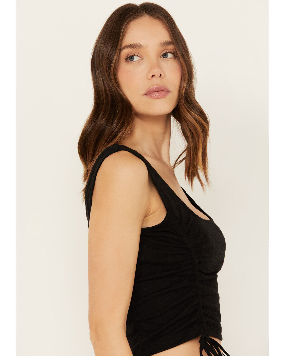 Image #2 - Shyanne Women's Pointelle Cinch Front Tank, Black, hi-res