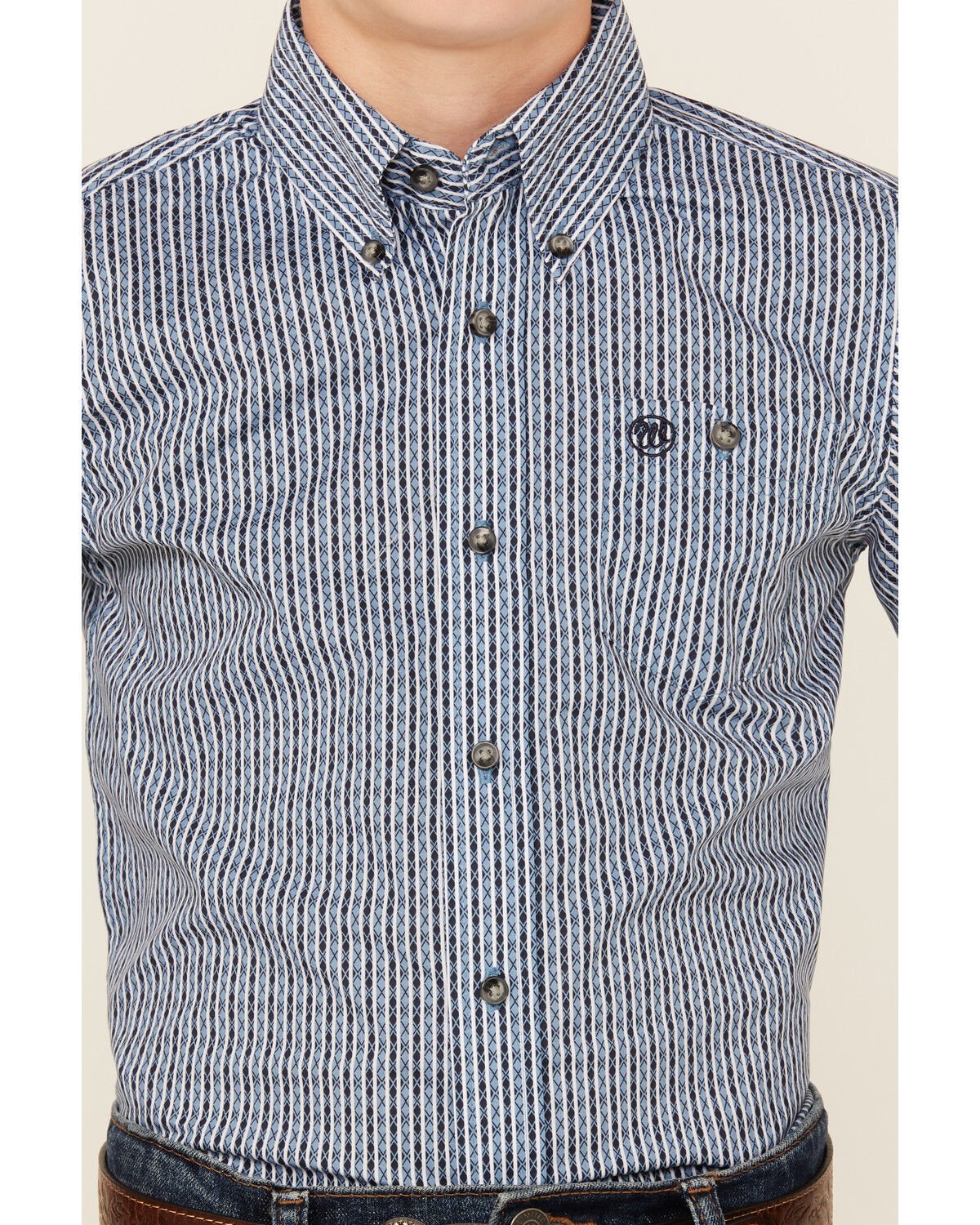 Image #3 - Wrangler Boys' Striped Long Sleeve Button-Down Western Shirt, Blue, hi-res