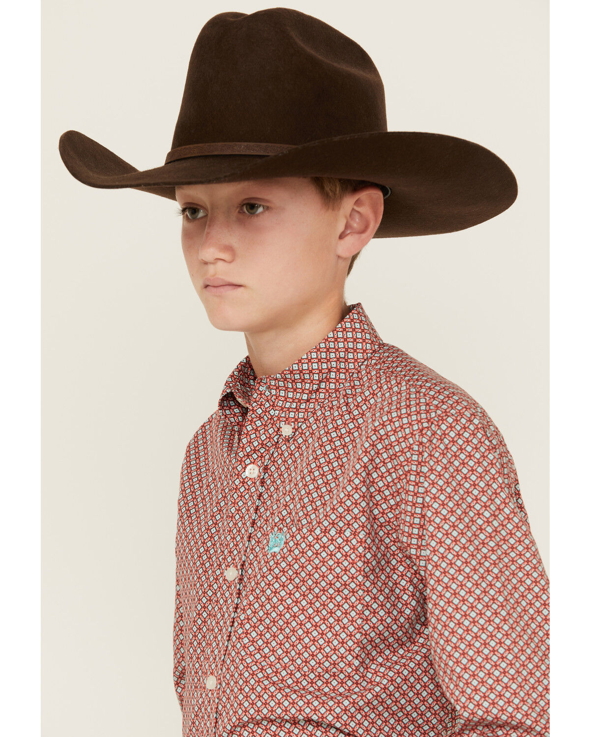 Image #2 - Cinch Boys' Geo Print Long Sleeve Button-Down Western Shirt, Red, hi-res
