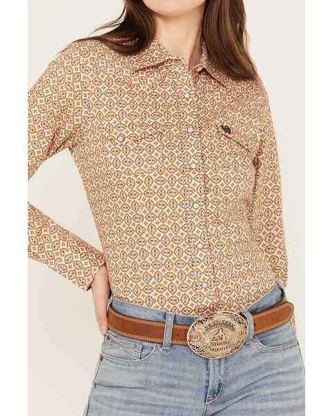 Image #3 - Cinch Women's Geo Print Long Sleeve Snap Western Shirt , Pink, hi-res