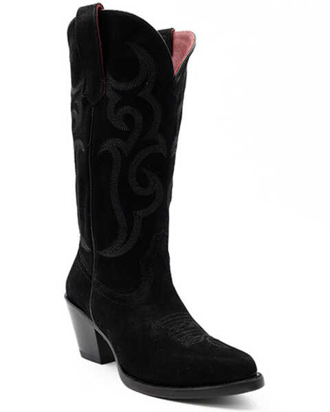 Image #1 - Ferrini Women's Quinn Roughout Western Boots - Medium Toe , Black, hi-res