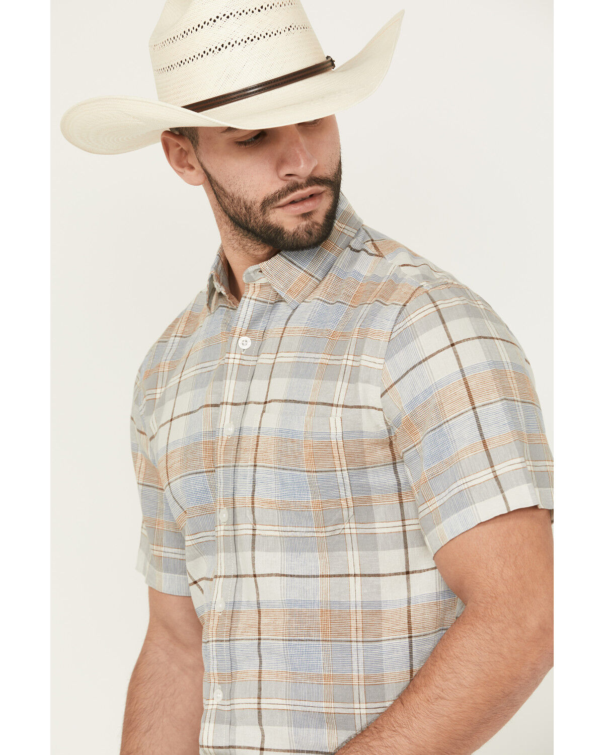 Image #2 - Pendleton Men's Dawson Plaid Print Short Sleeve Button-Down Linen Shirt, Grey, hi-res