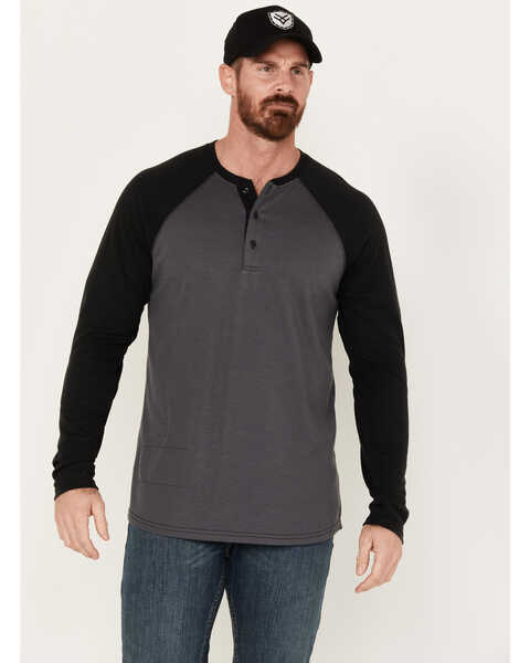 Cody James Men's FR Raglan Long Sleeve Henley Work Shirt , Black, hi-res