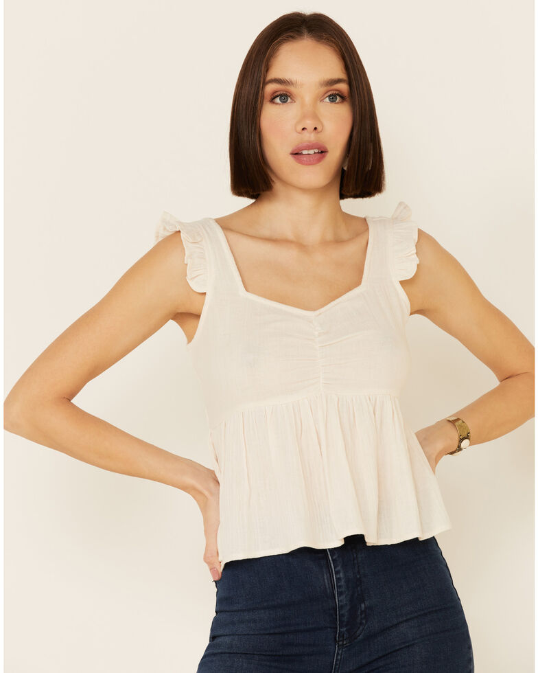 Shyanne Women's Off-White Babydoll Ruffle Short Sleeve Top , Off White, hi-res