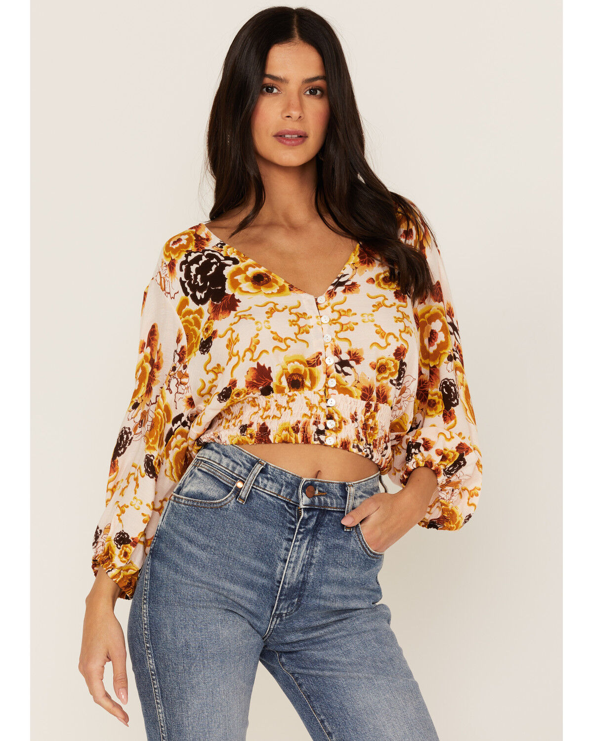 Image #1 - Talisman Women's Malicon Floral Print Puff Sleeve Crop Top, Multi, hi-res