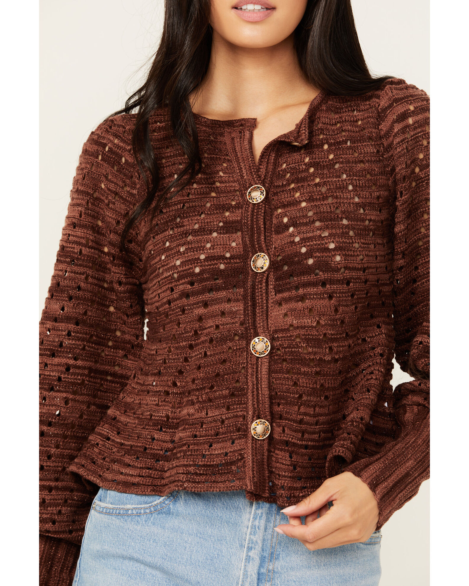 Product Name Miss Me Women's Open Weave Cardigan