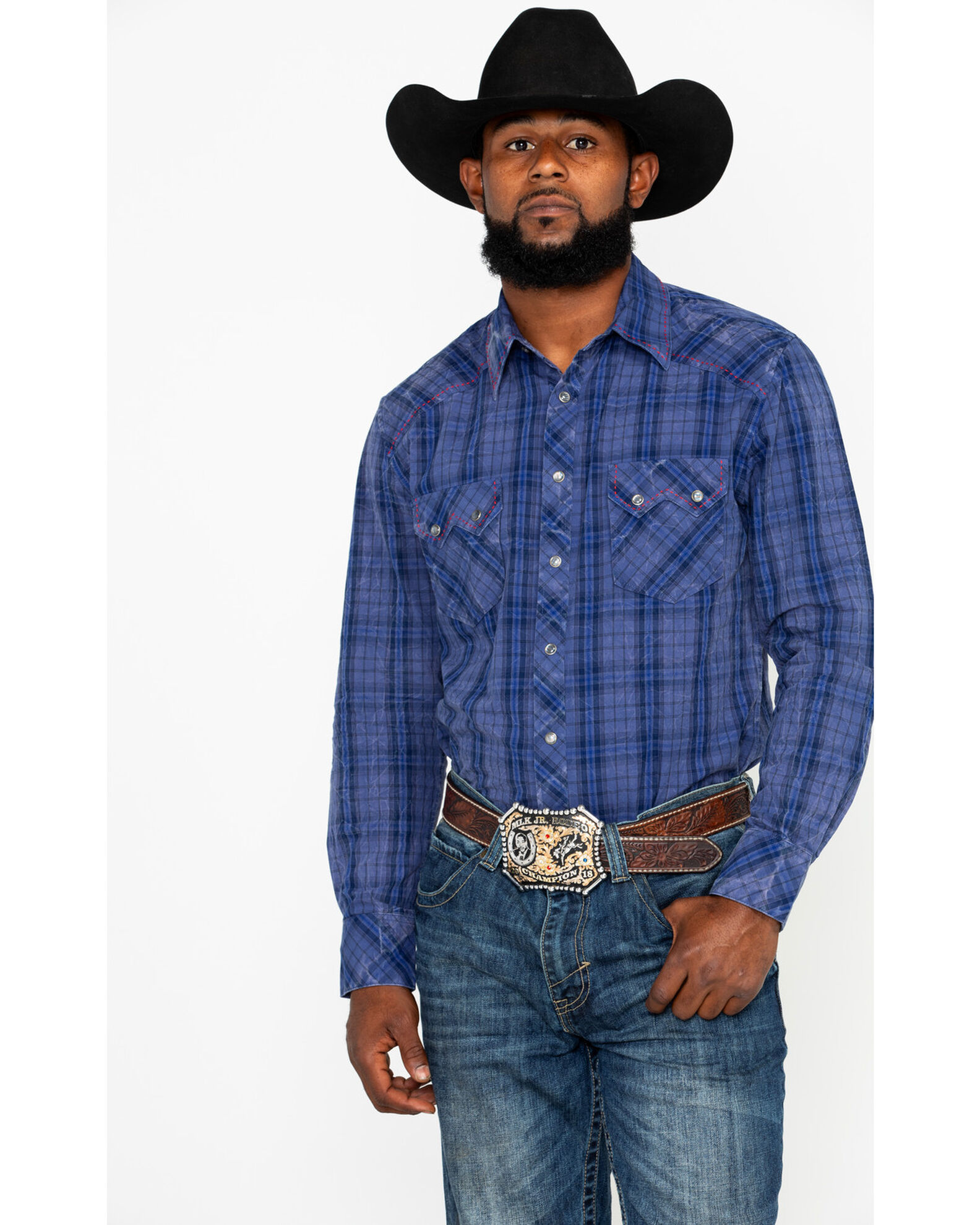 Blue plaid western shirt sale
