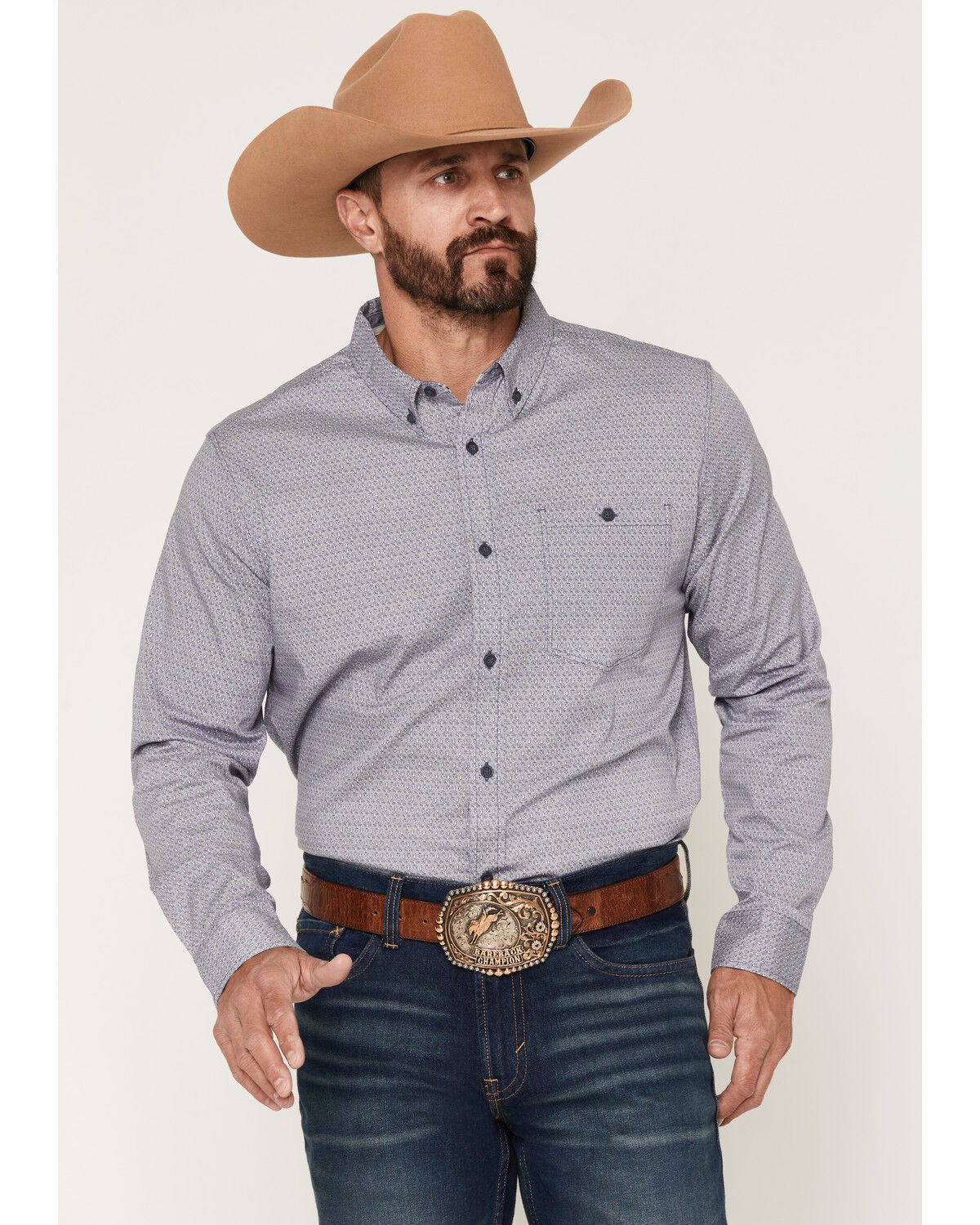 Image #1 - RANK 45&reg; Men's Tornado Geo Print Long Sleeve Button-Down Stretch Western Shirt, Blue, hi-res