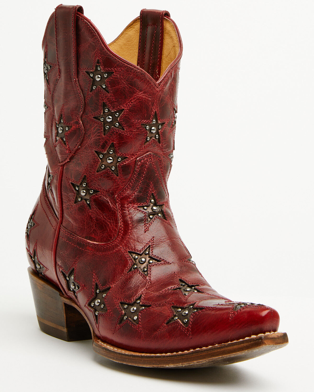 Image #1 - Black Star Women's Marfa Star Studded Western Booties - Snip Toe, Cherry, hi-res
