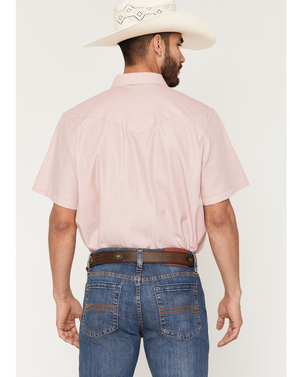 Image #4 - Gibson Trading Co Men's Basic Satin Striped Short Sleeve Snap Western Shirt, Blush, hi-res