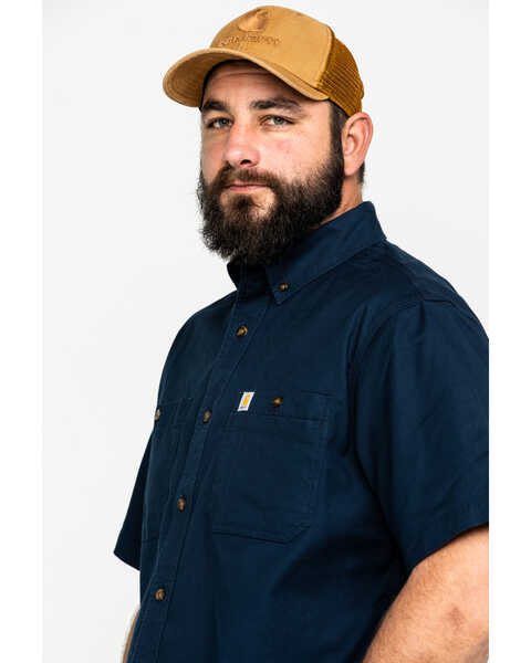 Carhartt Men's Navy Rugged Flex Rigby Short Sleeve Work Shirt , Navy, hi-res