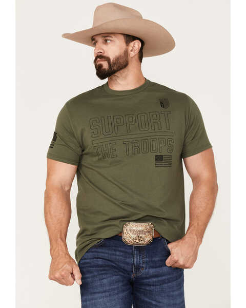 Image #1 - Howitzer Men's Support The Troops Graphic T-Shirt, Green, hi-res