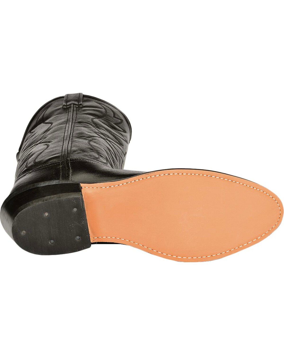 Image #5 - Old West Men's Smooth Leather Western Boots - Round Toe, Black, hi-res