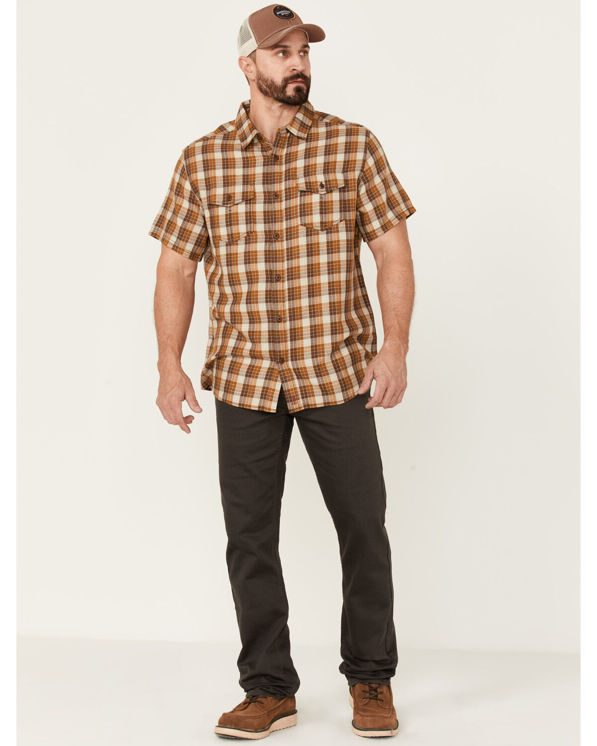 Image #2 - Brothers and Sons Men's Plaid Short Sleeve Button-Down Western Shirt, Beige/khaki, hi-res