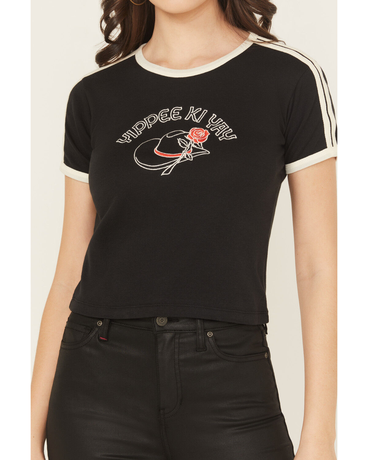 Image #3 - Girl Dangerous Women's Yippee Ki Yay Short Sleeve Ringer Tee, Black, hi-res