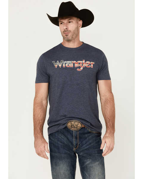 Wrangler Men's American Label Logo Short Sleeve Graphic T-Shirt , Navy, hi-res