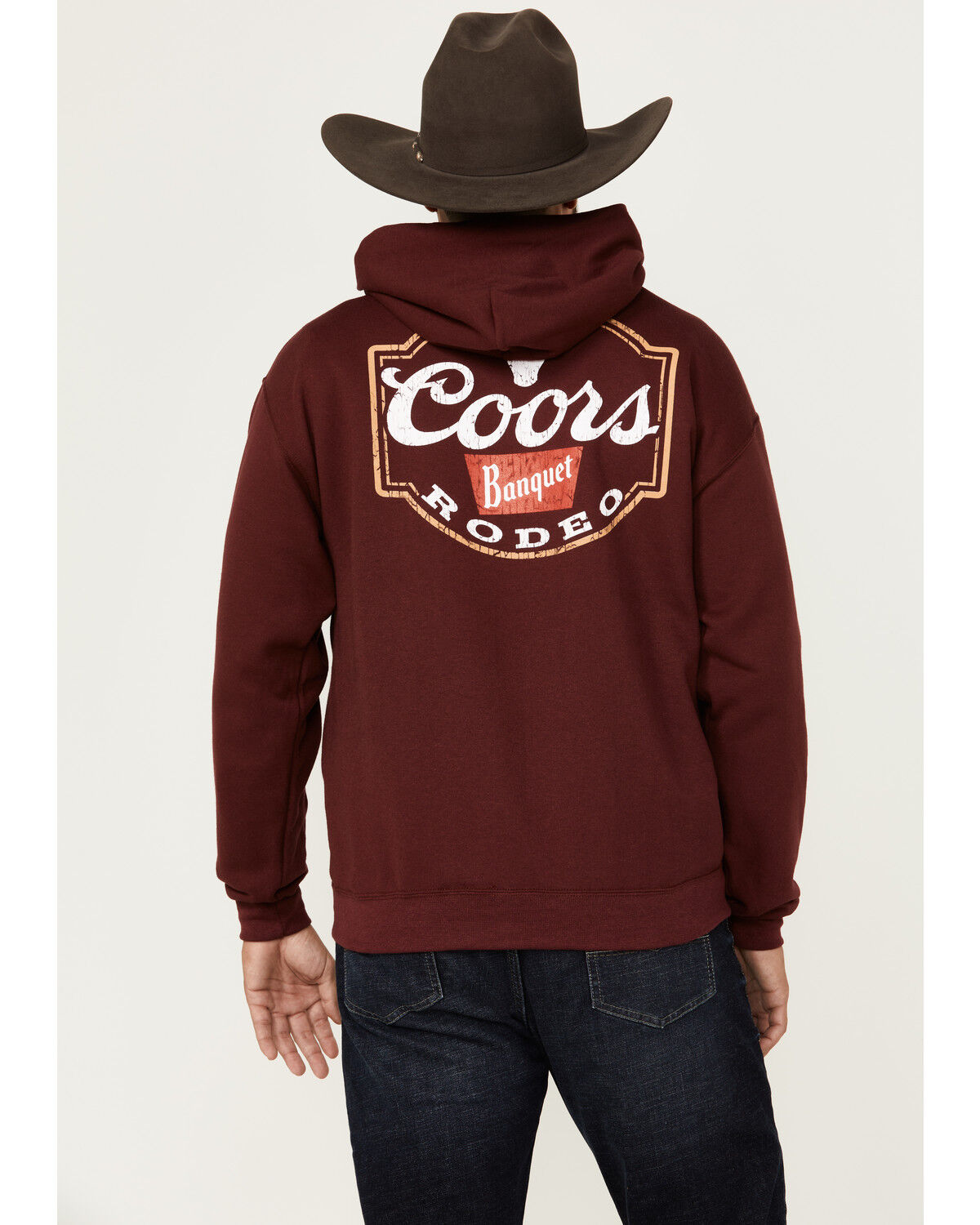 Image #4 - Coors Men's Boot Barn Exclusive Coors Banquet Logo Hooded Sweatshirt, Burgundy, hi-res