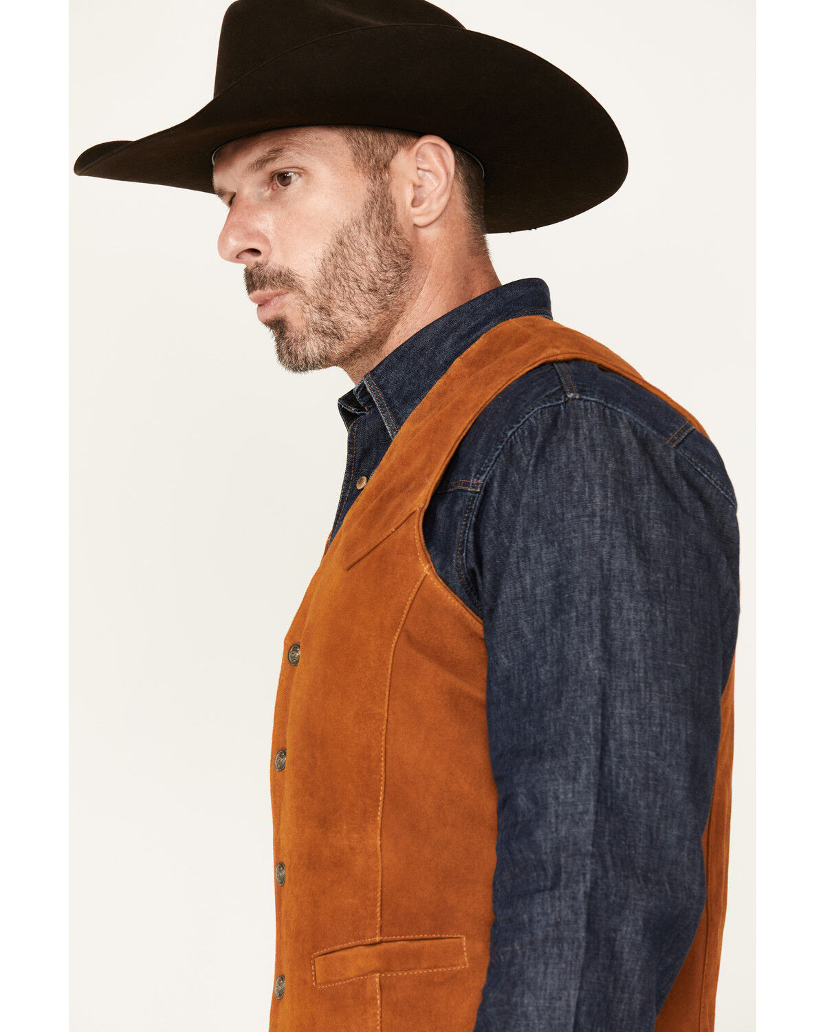 Image #2 - Cripple Creek Men's Solid Suede Vest, Camel, hi-res