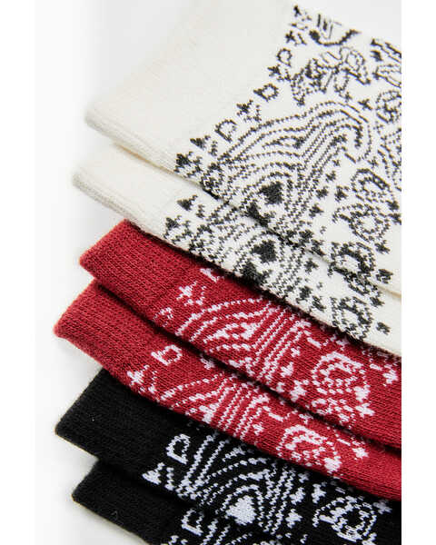Image #2 - Shyanne Women's 3-Pack Bandana Pattern Knit Crew Socks, Multi, hi-res