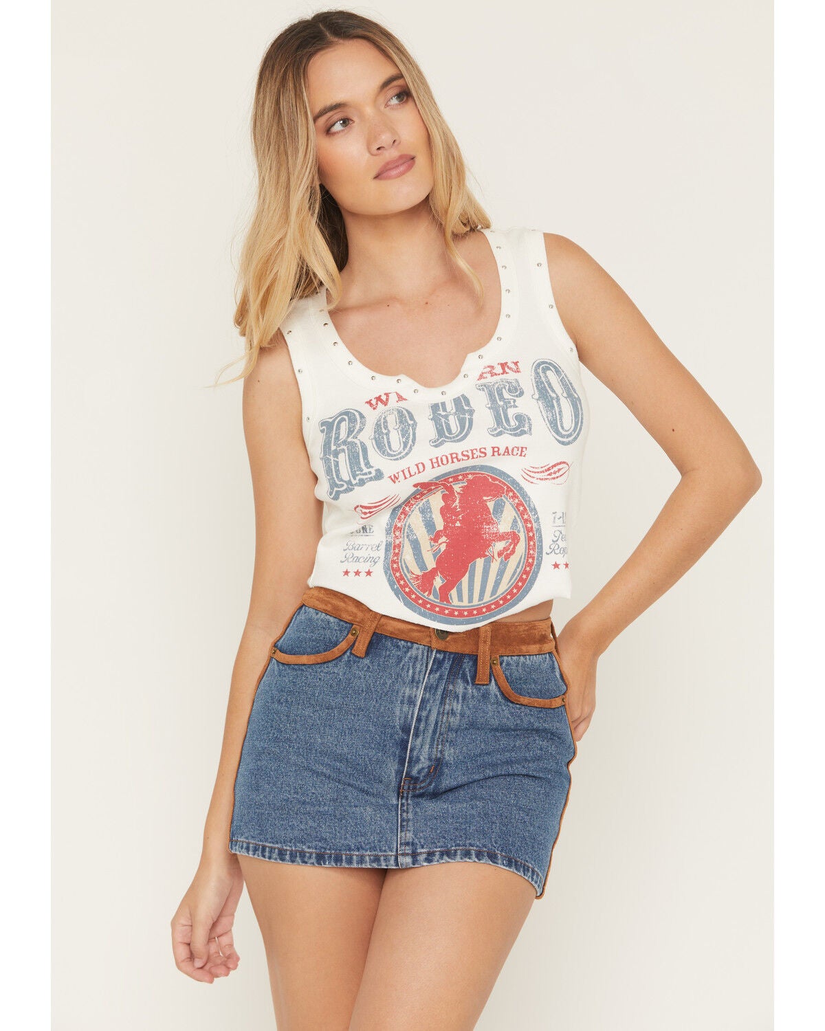 Image #1 - Blended Women's Rodeo Studded Tank, White, hi-res