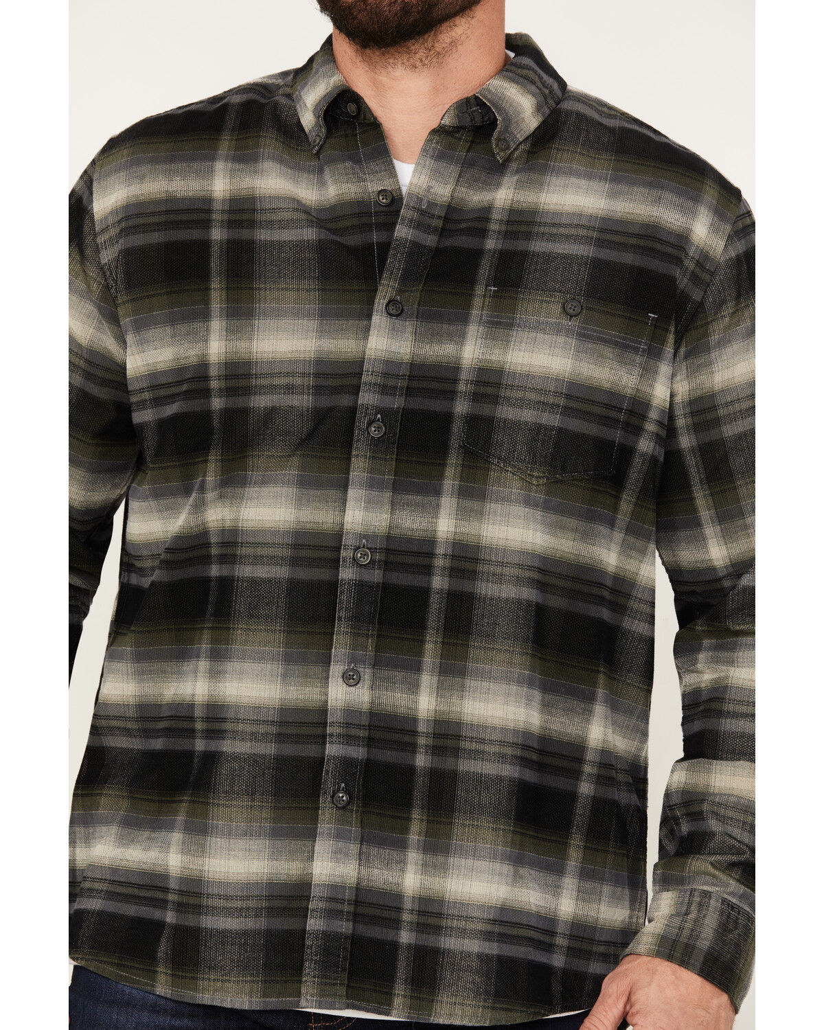 Image #3 - North River Men's Corduroy Medium Plaid Long Sleeve Button Down Shirt, Black, hi-res