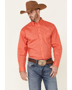 Panhandle Select Men's Solid Stretch Long Sleeve Button-Down Western Shirt , Red, hi-res