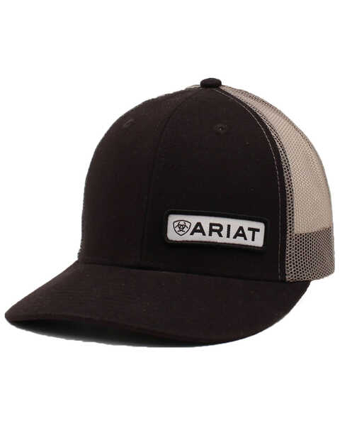 Image #1 - Ariat Men's Offset Patch Ball Cap, Black, hi-res