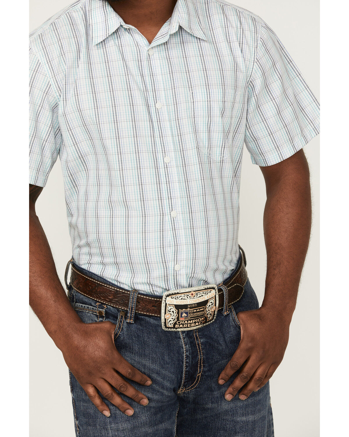 Image #3 - Gibson Men's Big Sky Plaid Short Sleeve Button Down Western Shirt, Medium Blue, hi-res