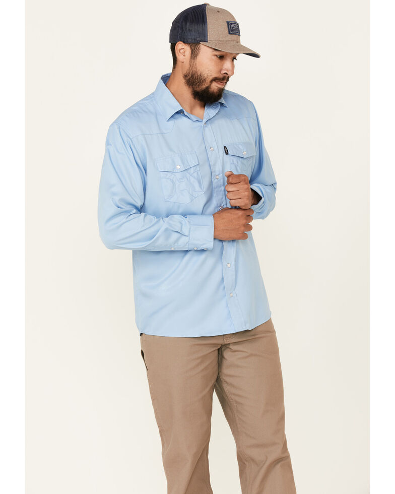 HOOey Men's Solid Blue Habitat Sol Long Sleeve Snap Western Shirt , Blue, hi-res