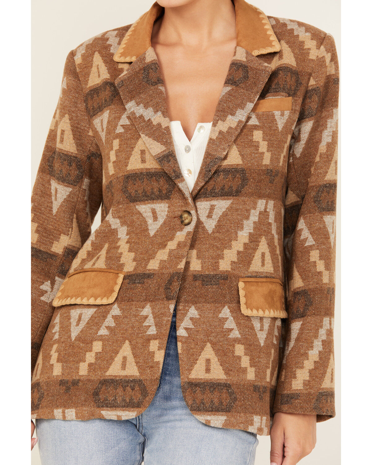 Image #3 - Miss Me Women's Southwestern Print Button-Down Blazer, Brown, hi-res