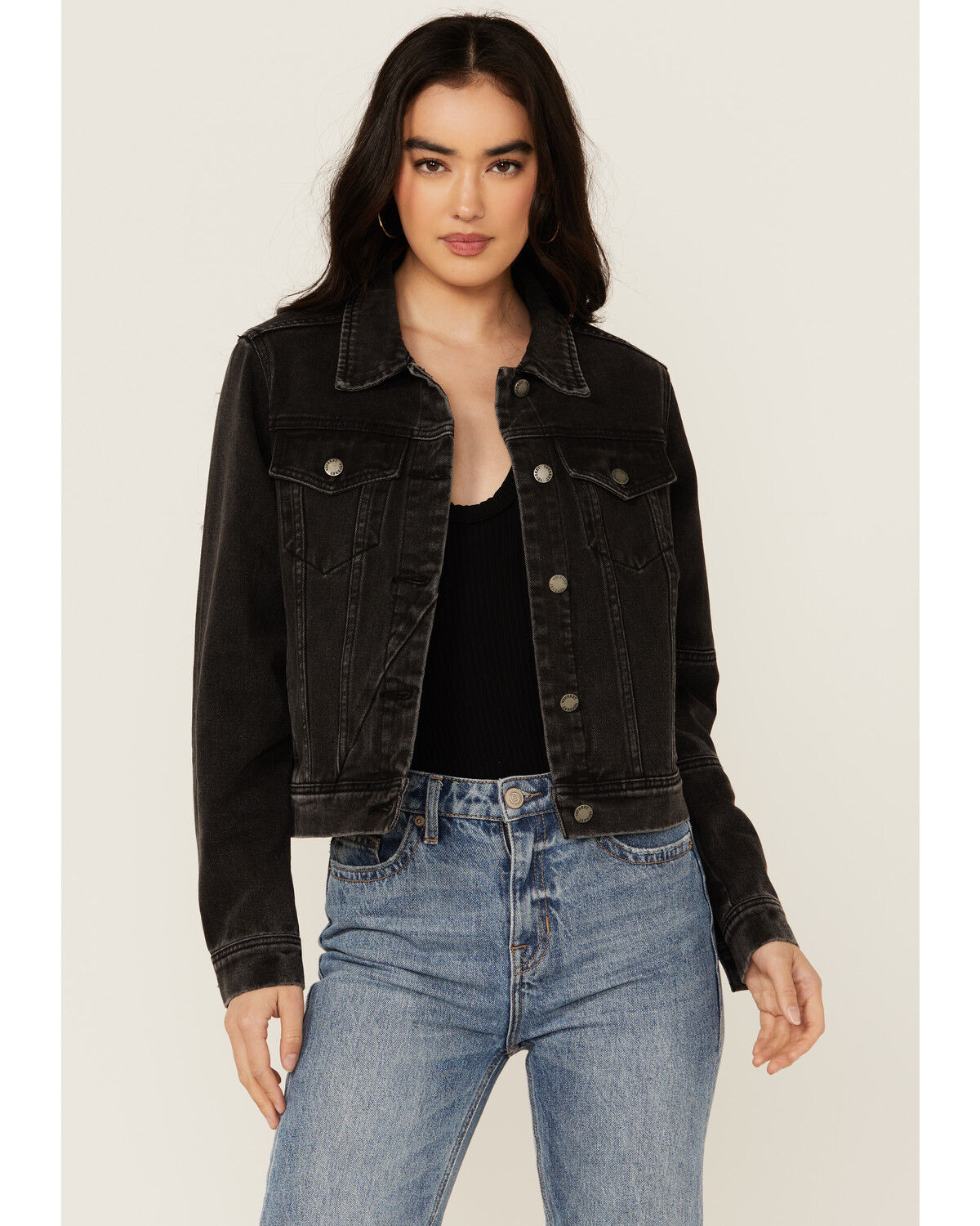 Image #1 - Veveret Women's Denim Jacket, Black, hi-res