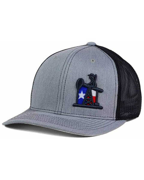 Oil Field Hats Men's Grey PJ Cowboy Texas Flag Mesh-Back Ball Cap , Grey, hi-res