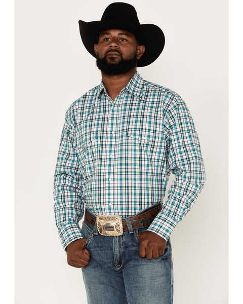 Image #1 - Wrangler Men's Plaid Print Long Sleeve Snap Western Shirt, White, hi-res