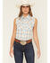 Image #1 - Ely Walker Women's Bow Embroidered Plaid Print Sleeveless Pearl Snap Western Shirt, Light Blue, hi-res