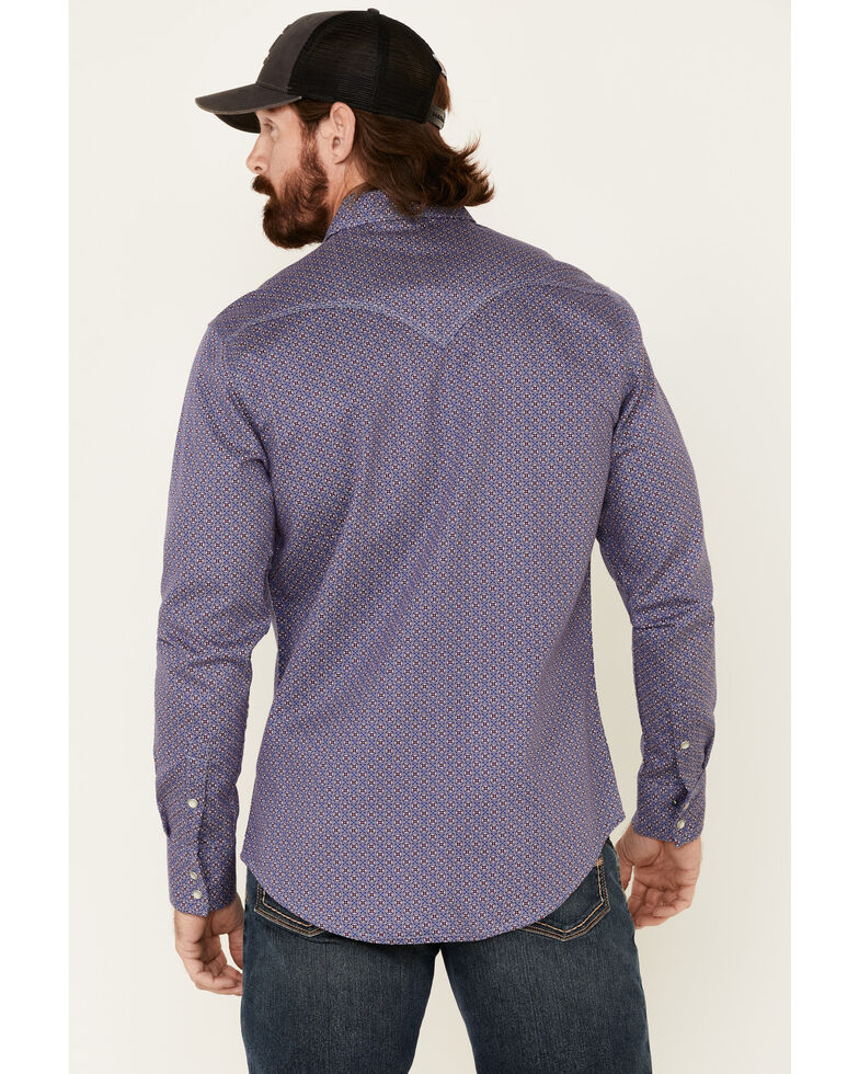 Rock & Roll Denim Men's FR Blue Geo Print Long Sleeve Work Shirt , Blue, hi-res