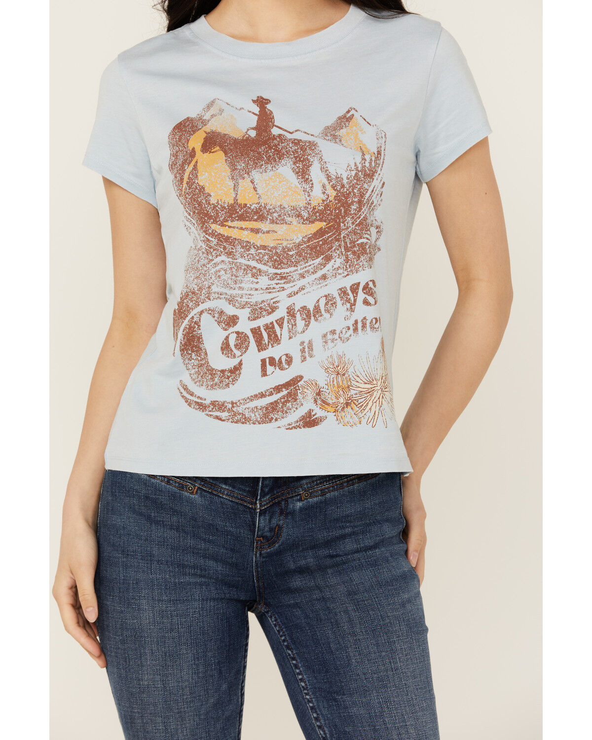Image #3 - Idyllwind Women's Cowboys Do It Better Relaxed Fit Short Sleeve Graphic Tee, Light Blue, hi-res